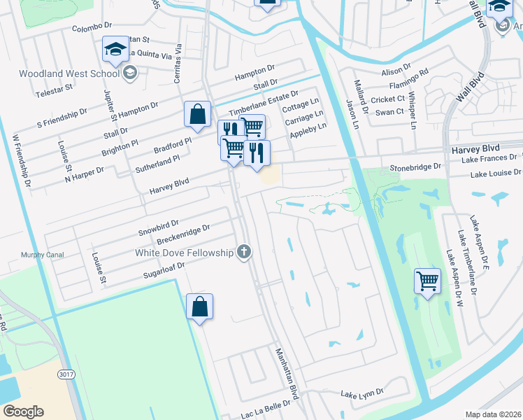 map of restaurants, bars, coffee shops, grocery stores, and more near 3404 Lake Des Allemands Drive in Harvey