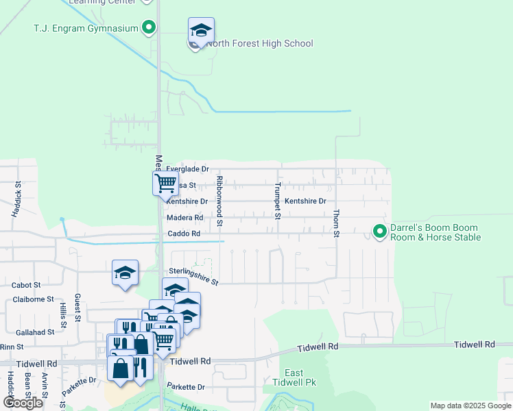 map of restaurants, bars, coffee shops, grocery stores, and more near 9121 Kentshire Drive in Houston
