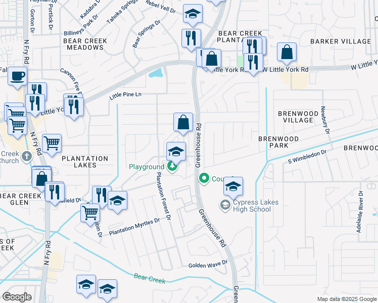 map of restaurants, bars, coffee shops, grocery stores, and more near 5939 Brenwood Trails Lane in Katy