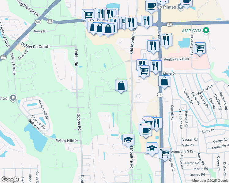 map of restaurants, bars, coffee shops, grocery stores, and more near 415 South Villa San Marco Drive in St. Augustine