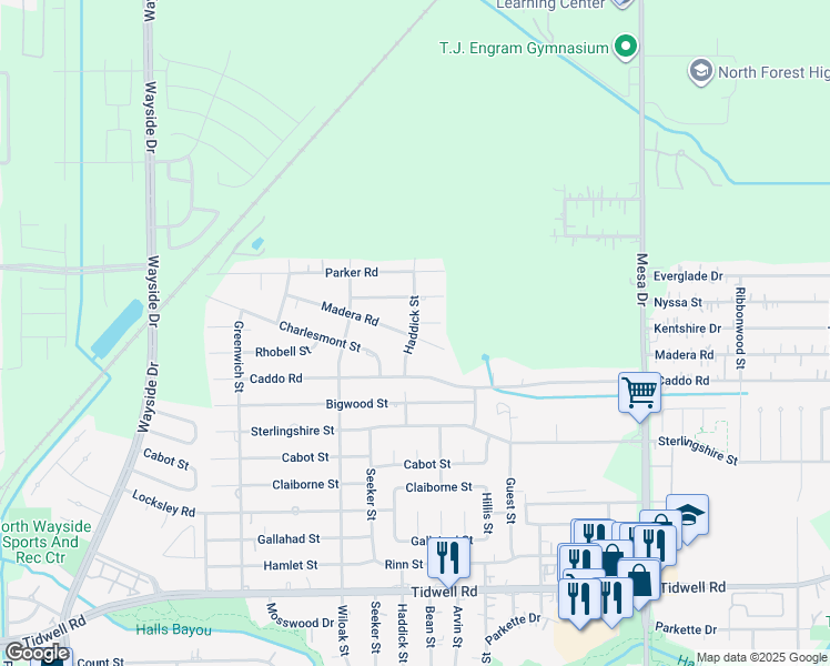 map of restaurants, bars, coffee shops, grocery stores, and more near 8400 Kentshire Drive in Houston