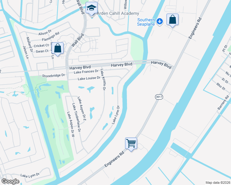 map of restaurants, bars, coffee shops, grocery stores, and more near 3521 Lake Lynn Drive in Gretna
