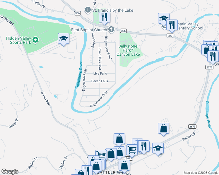 map of restaurants, bars, coffee shops, grocery stores, and more near 450 Horseshoe Falls in Canyon Lake
