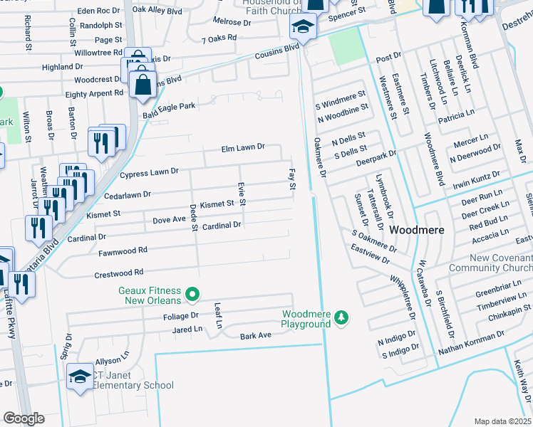 map of restaurants, bars, coffee shops, grocery stores, and more near 2944 Dove Avenue in Marrero