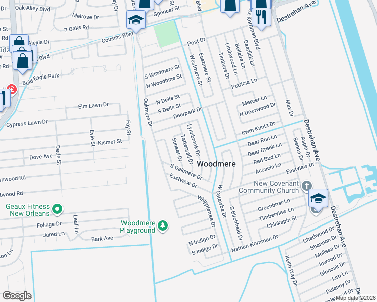 map of restaurants, bars, coffee shops, grocery stores, and more near 2445 Tattersall Drive in Harvey