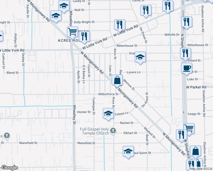 map of restaurants, bars, coffee shops, grocery stores, and more near 6500 Utah Street in Houston