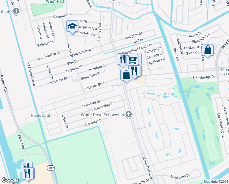 map of restaurants, bars, coffee shops, grocery stores, and more near 1930 South Village Green Street in Harvey