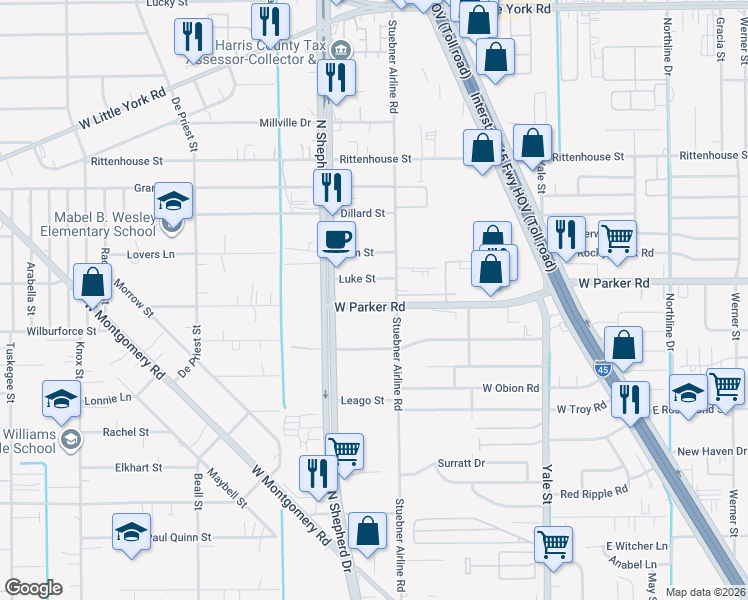 map of restaurants, bars, coffee shops, grocery stores, and more near 618 West Parker Road in Houston