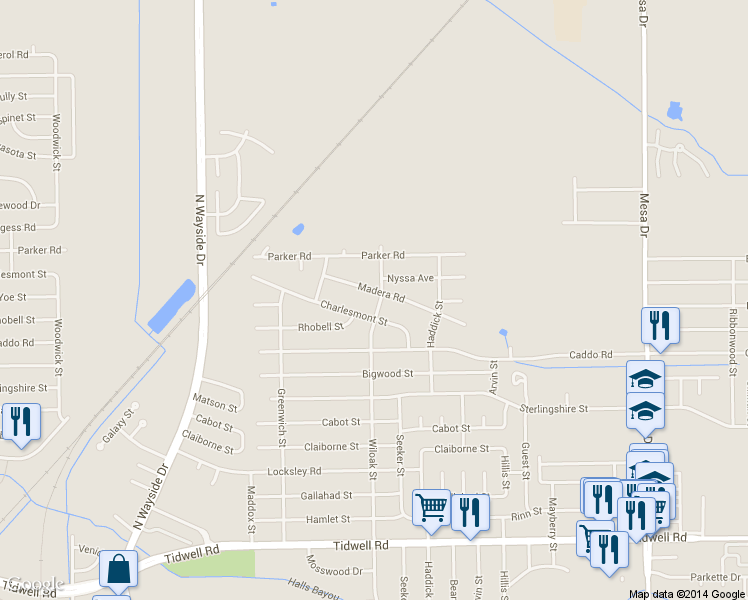 map of restaurants, bars, coffee shops, grocery stores, and more near 10009 Wiloak Street in Houston