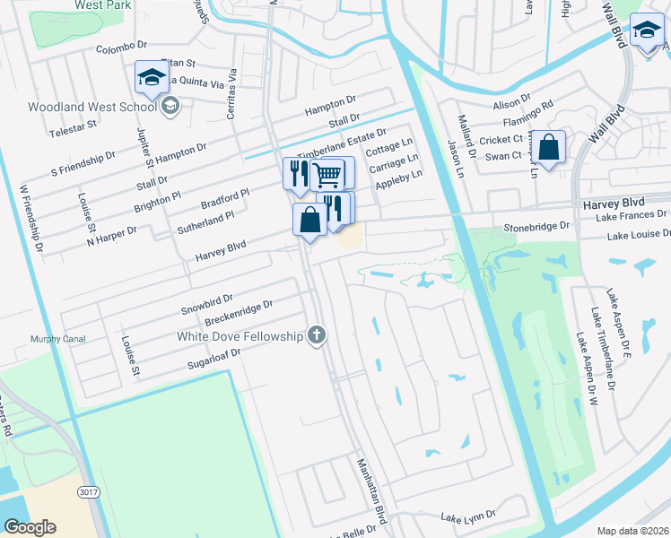 map of restaurants, bars, coffee shops, grocery stores, and more near 3404 Lake Des Allemands Drive in Harvey