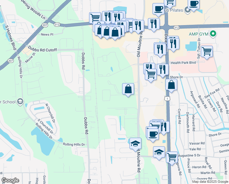 map of restaurants, bars, coffee shops, grocery stores, and more near 410 South Villa San Marco Drive in St. Augustine
