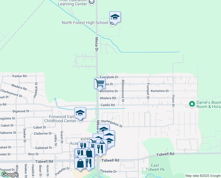 map of restaurants, bars, coffee shops, grocery stores, and more near 8837 Kentshire Dr in Houston