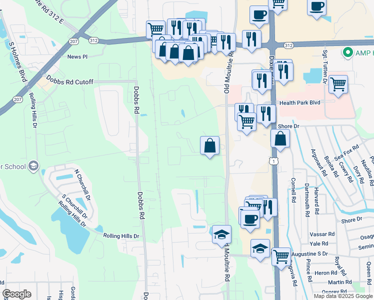 map of restaurants, bars, coffee shops, grocery stores, and more near 415 South Villa San Marco Drive in St. Augustine