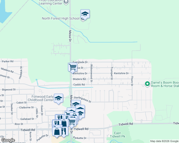 map of restaurants, bars, coffee shops, grocery stores, and more near 8933 Kentshire Drive in Houston
