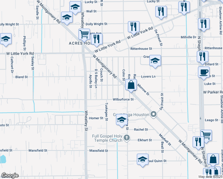 map of restaurants, bars, coffee shops, grocery stores, and more near 6519 Arabella Street in Houston