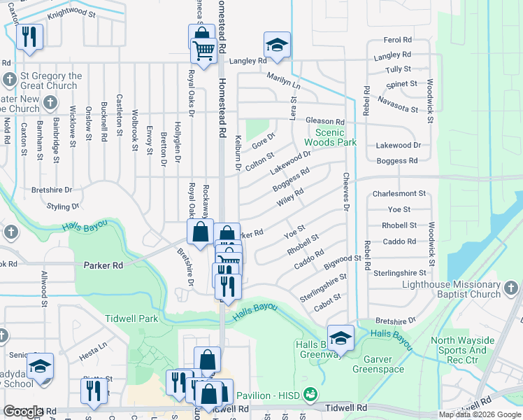 map of restaurants, bars, coffee shops, grocery stores, and more near 7229 Wiley Road in Houston