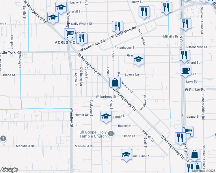 map of restaurants, bars, coffee shops, grocery stores, and more near 6500 Utah Street in Houston