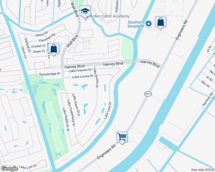 map of restaurants, bars, coffee shops, grocery stores, and more near 3521 Lake Lynn Drive in Gretna