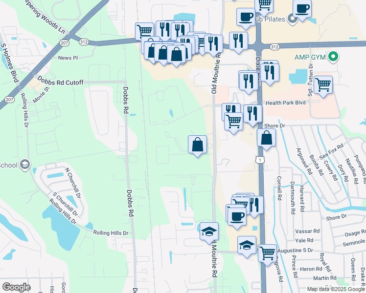 map of restaurants, bars, coffee shops, grocery stores, and more near 415 South Villa San Marco Drive in St. Augustine