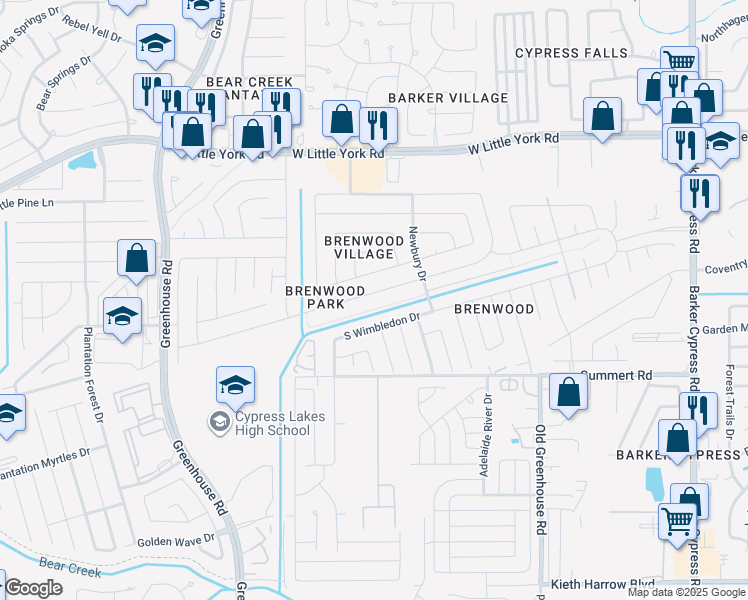 map of restaurants, bars, coffee shops, grocery stores, and more near 18811 Sandelford Drive in Katy