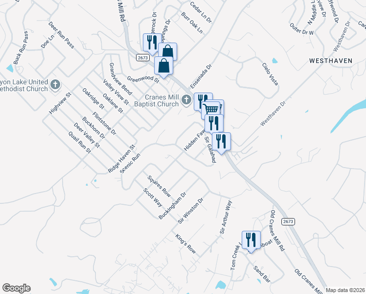 map of restaurants, bars, coffee shops, grocery stores, and more near 1190 Hidden Fawn in Canyon Lake