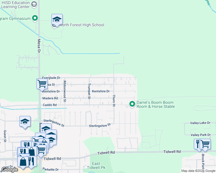 map of restaurants, bars, coffee shops, grocery stores, and more near 9305 Kentshire Drive in Houston