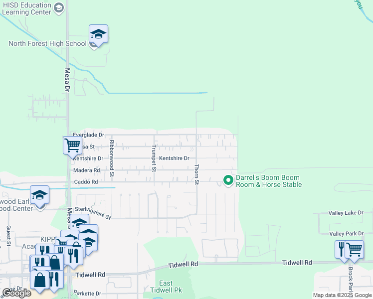 map of restaurants, bars, coffee shops, grocery stores, and more near 9305 Kentshire Drive in Houston
