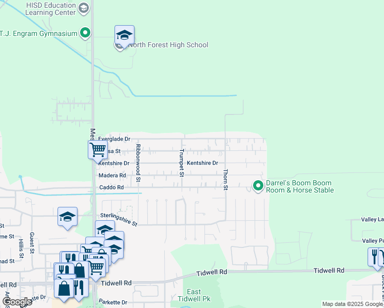 map of restaurants, bars, coffee shops, grocery stores, and more near 9209 Kentshire Drive in Houston
