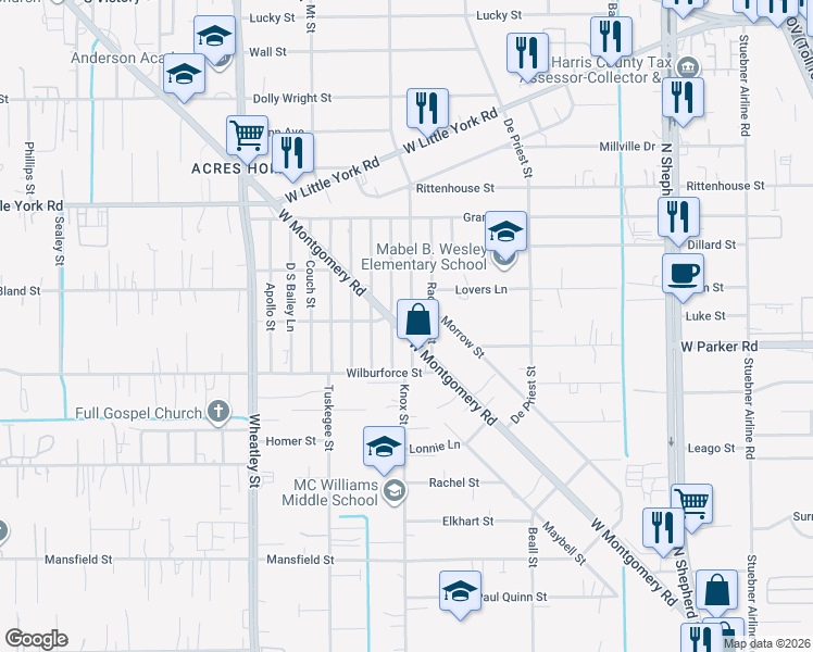 map of restaurants, bars, coffee shops, grocery stores, and more near 6604 Knox Street in Houston