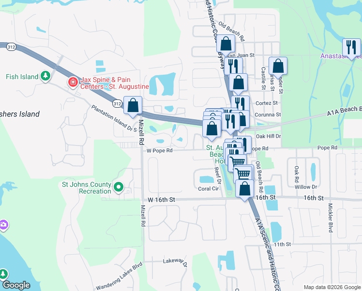 map of restaurants, bars, coffee shops, grocery stores, and more near in St. Johns County