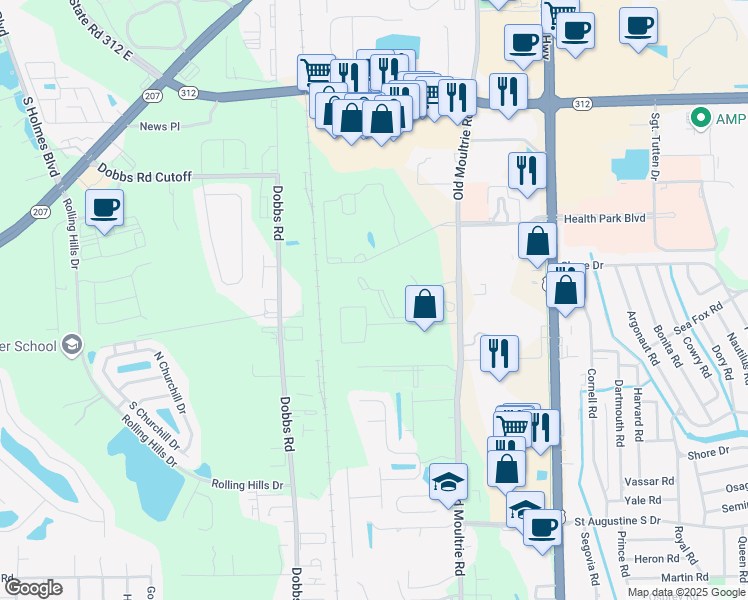 map of restaurants, bars, coffee shops, grocery stores, and more near 420 South Villa San Marco Drive in St. Augustine