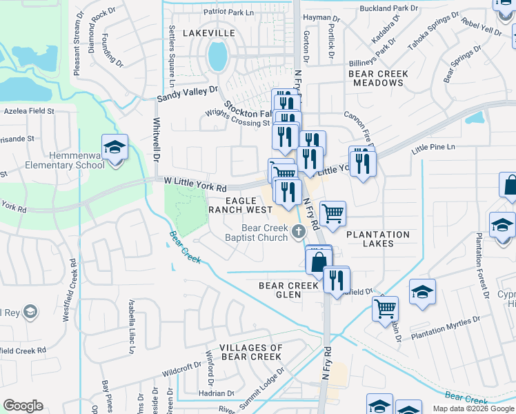 map of restaurants, bars, coffee shops, grocery stores, and more near 5715 Ranch Prairie Tr in Katy