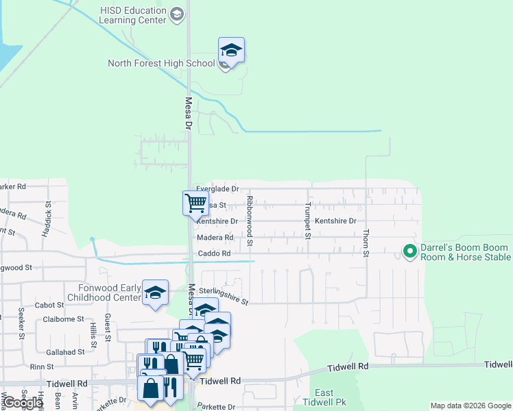map of restaurants, bars, coffee shops, grocery stores, and more near 8933 Kentshire Drive in Houston