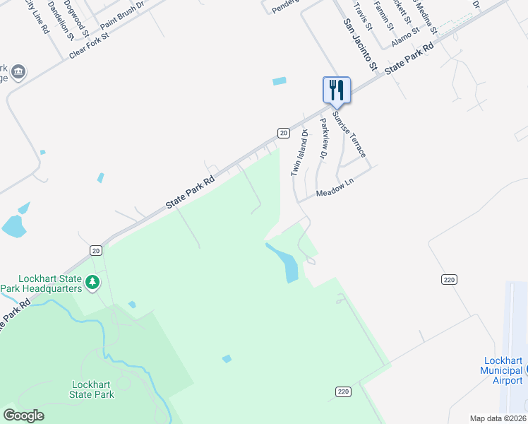 map of restaurants, bars, coffee shops, grocery stores, and more near 1408 State Park Road in Lockhart