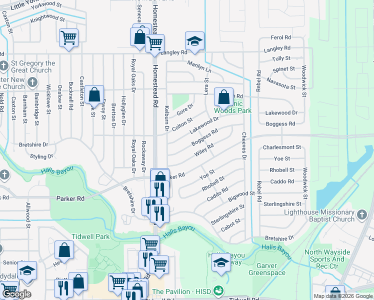 map of restaurants, bars, coffee shops, grocery stores, and more near 7229 Wiley Road in Houston