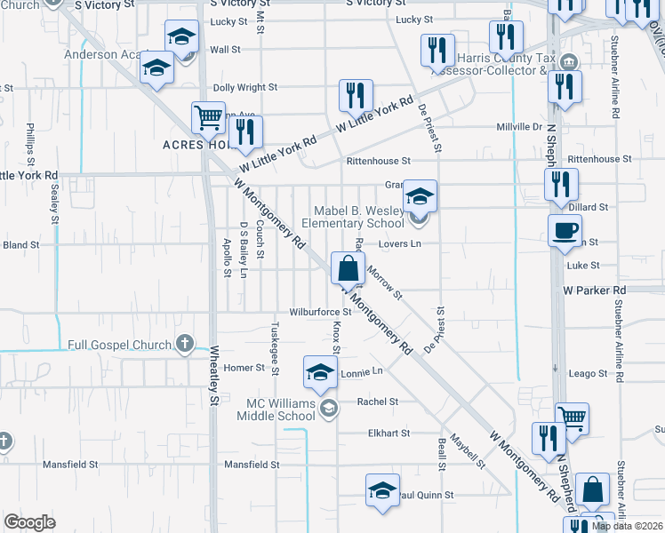 map of restaurants, bars, coffee shops, grocery stores, and more near 6500 Utah Street in Houston