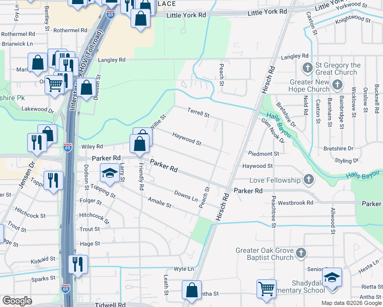 map of restaurants, bars, coffee shops, grocery stores, and more near 4602 Haywood Street in Houston
