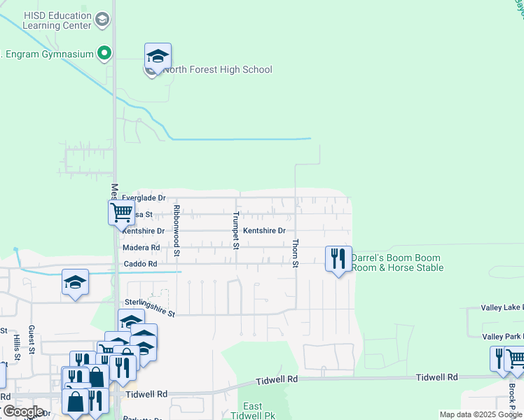 map of restaurants, bars, coffee shops, grocery stores, and more near 9233 Nyssa Street in Houston
