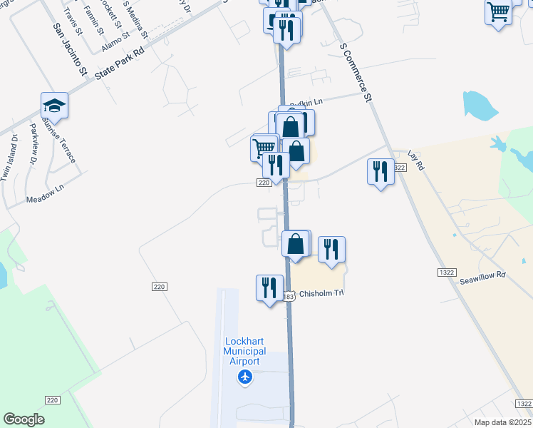map of restaurants, bars, coffee shops, grocery stores, and more near 1817 South Colorado Street in Lockhart