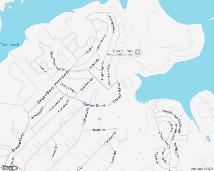 map of restaurants, bars, coffee shops, grocery stores, and more near 1682 Hillcrest Forest in Canyon Lake