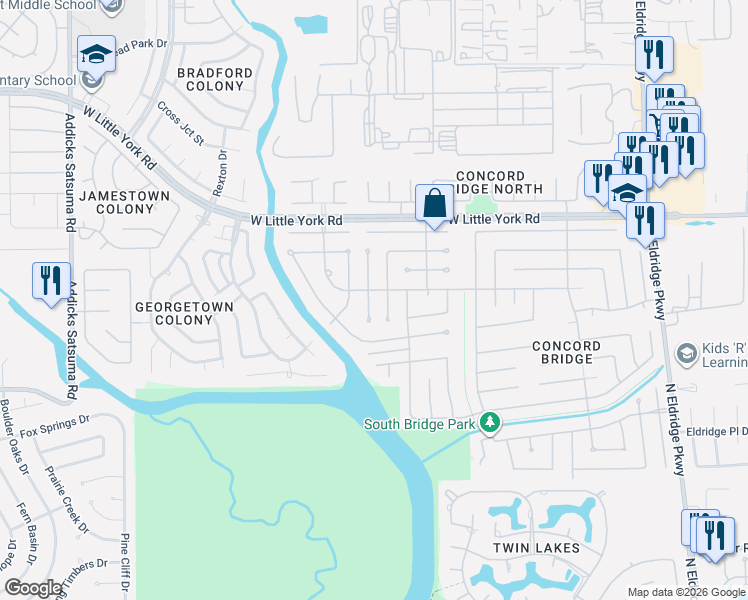 map of restaurants, bars, coffee shops, grocery stores, and more near 6203 Nancet Drive in Houston