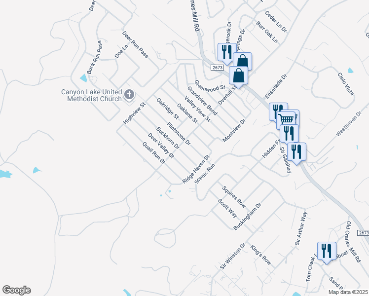 map of restaurants, bars, coffee shops, grocery stores, and more near 611 Flintstone Drive in Canyon Lake