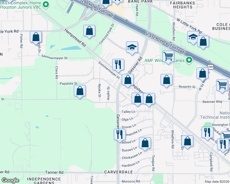 map of restaurants, bars, coffee shops, grocery stores, and more near in Houston