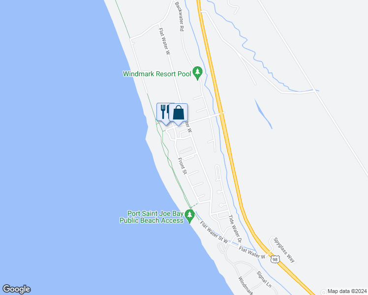 map of restaurants, bars, coffee shops, grocery stores, and more near 102 Sleeping Dog Way in Port St. Joe