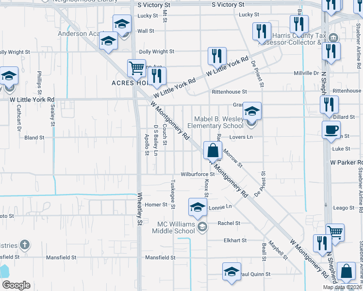 map of restaurants, bars, coffee shops, grocery stores, and more near 6647 Arabella Street in Houston