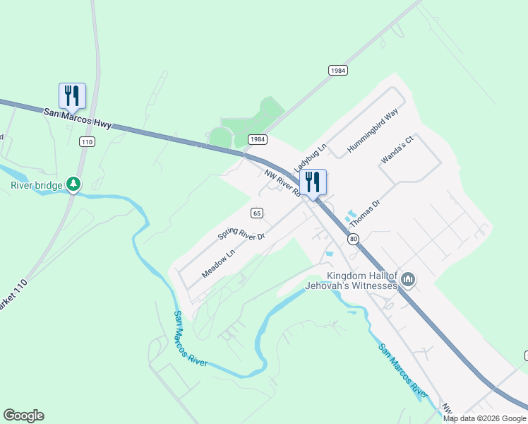 map of restaurants, bars, coffee shops, grocery stores, and more near 1119 Northwest River Road in Martindale