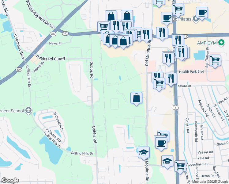 map of restaurants, bars, coffee shops, grocery stores, and more near 440 South Villa San Marco Drive in St. Augustine