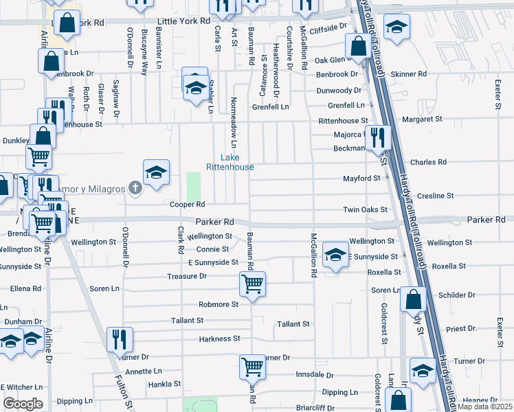map of restaurants, bars, coffee shops, grocery stores, and more near 308 Cresline Street in Houston