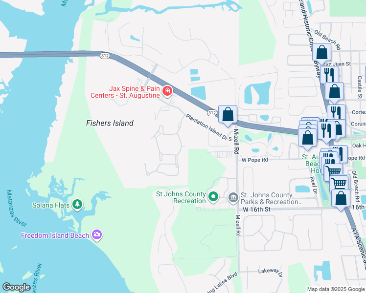 map of restaurants, bars, coffee shops, grocery stores, and more near 13101 Harbour Vista Circle in St. Augustine