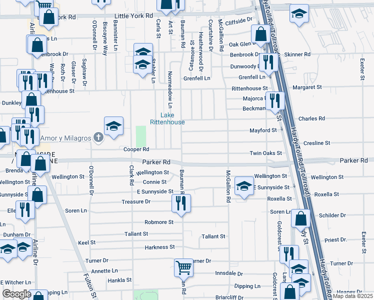 map of restaurants, bars, coffee shops, grocery stores, and more near 308 Cresline Street in Houston